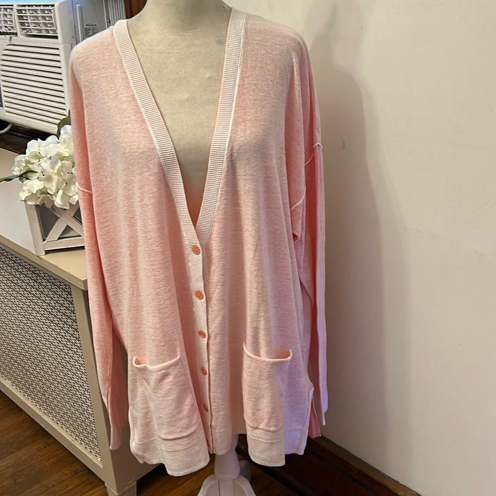 Gap pale melon long button front pocket front cardigan Size XL New